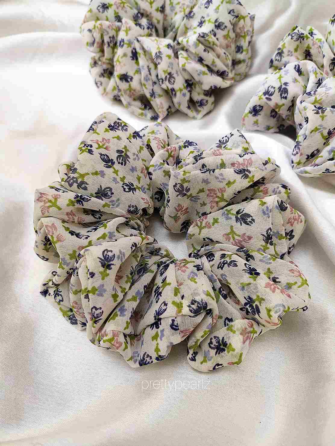 White Printed Scrunchies